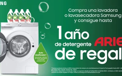 Por la compra de una Lavadora o Lavasecadora te regalamos hasta 1 año de detergente Ariel