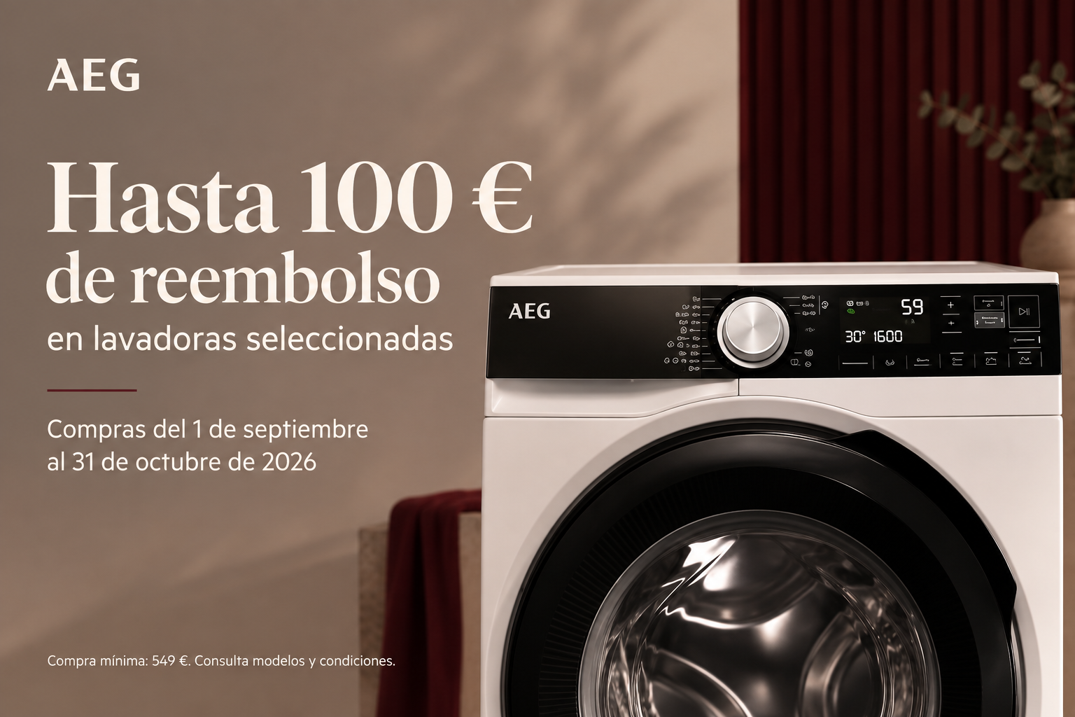 AEG: hasta 100 € de reembolso en lavadoras seleccionadas hasta el 31 de octubre de 2026